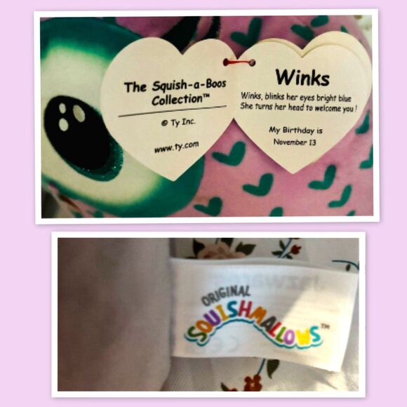 TY Squish-A-Boos Winks the Owl  Size - (14 inch) Plush Pink Soft Squishy - Picture 5 of 5